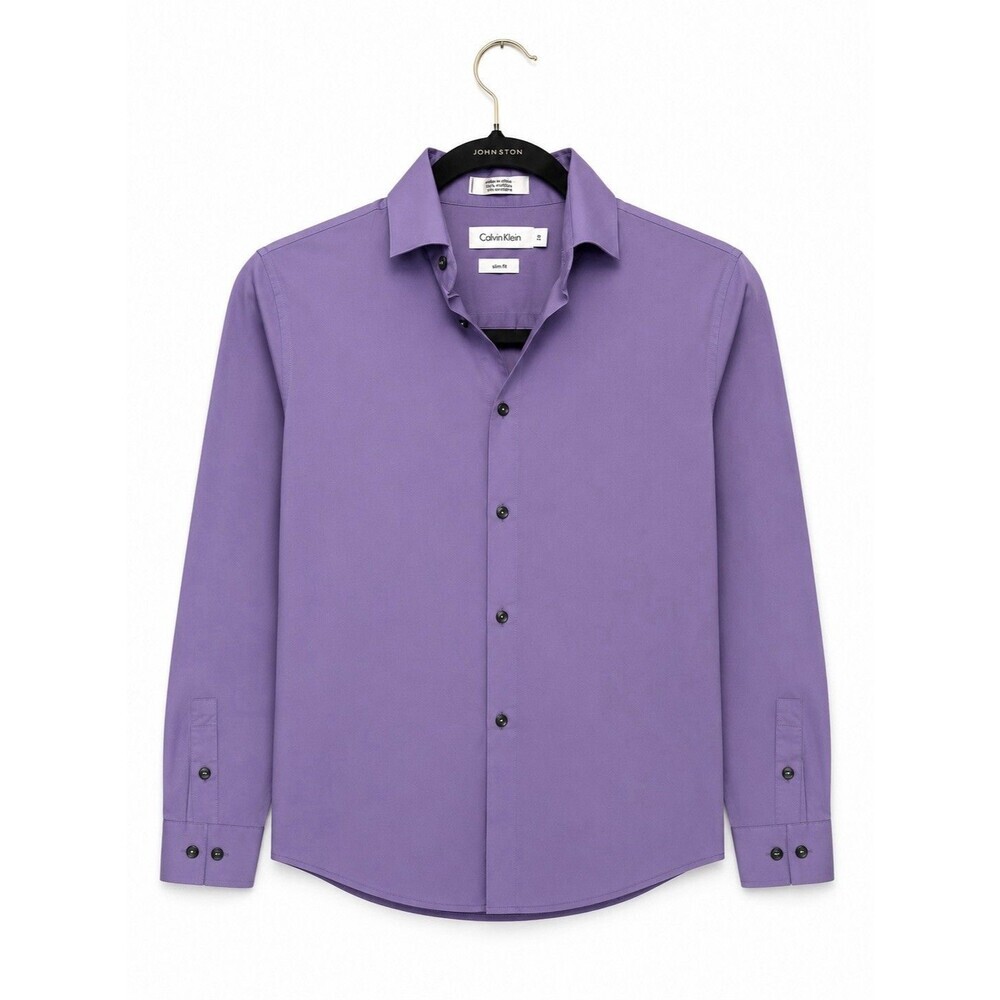 Calvin Klein Boy's Size 12 Purple Sateen Long Sleeve Button Down Dress Shirt Euc